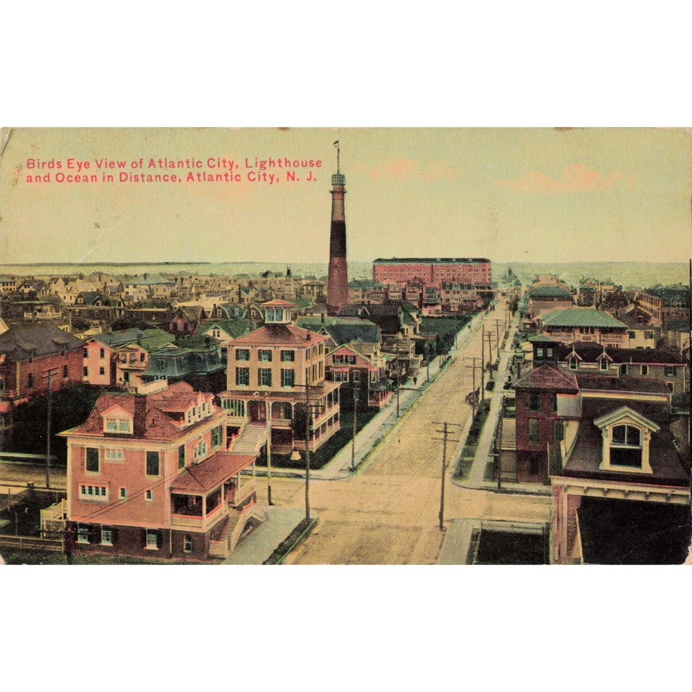 Atlantic City New Jersey NJ Vtg Postcard 1910 Birds Eye View Absecon Lighthouse - Picture 1 of 2